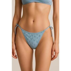 Light Blue Embroidered Bikini Bottom (bottom only) – Adjustable Sides - XXS